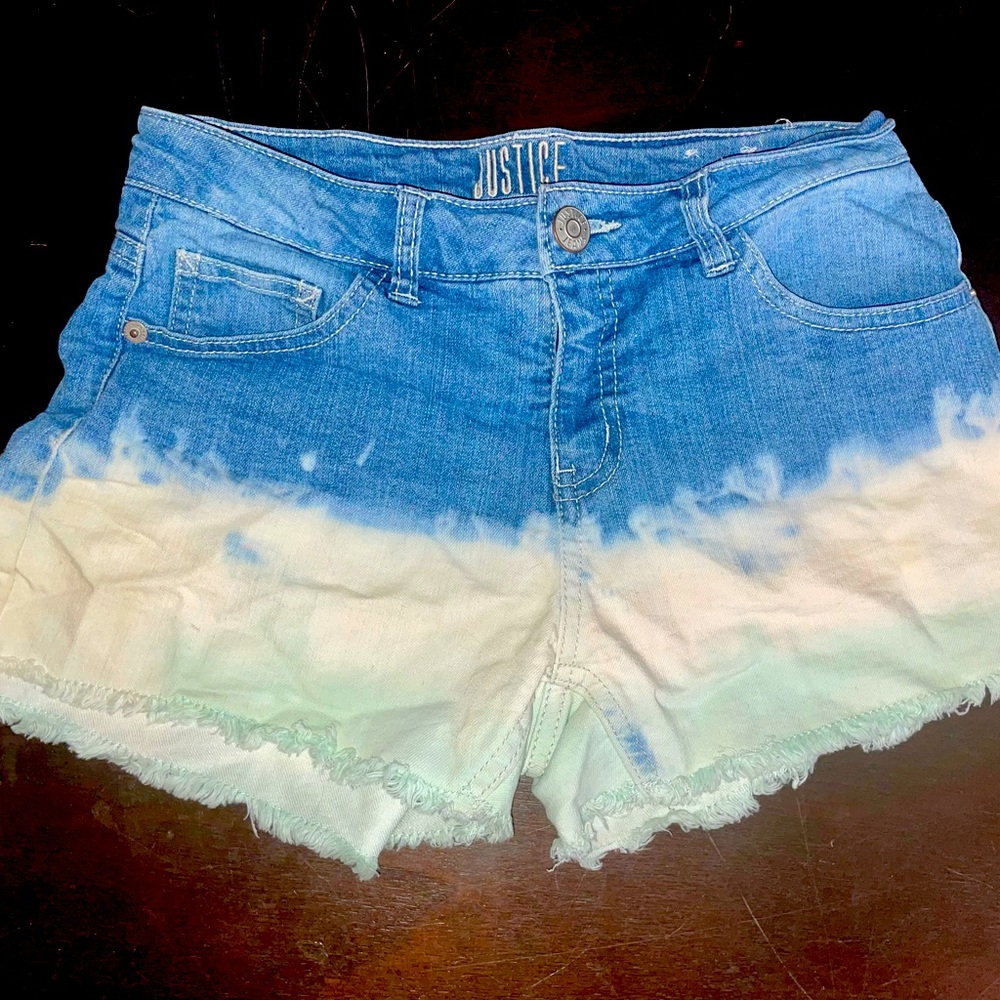 Justice denim tri colored shorts, girls size 14